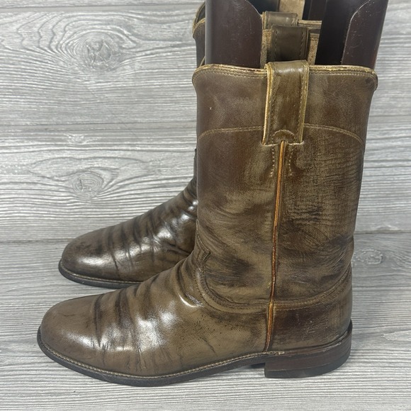 Justin Western Cowboy Roper Boots Women Size 7.5D Vintage USA Brown Leather - Picture 3 of 9